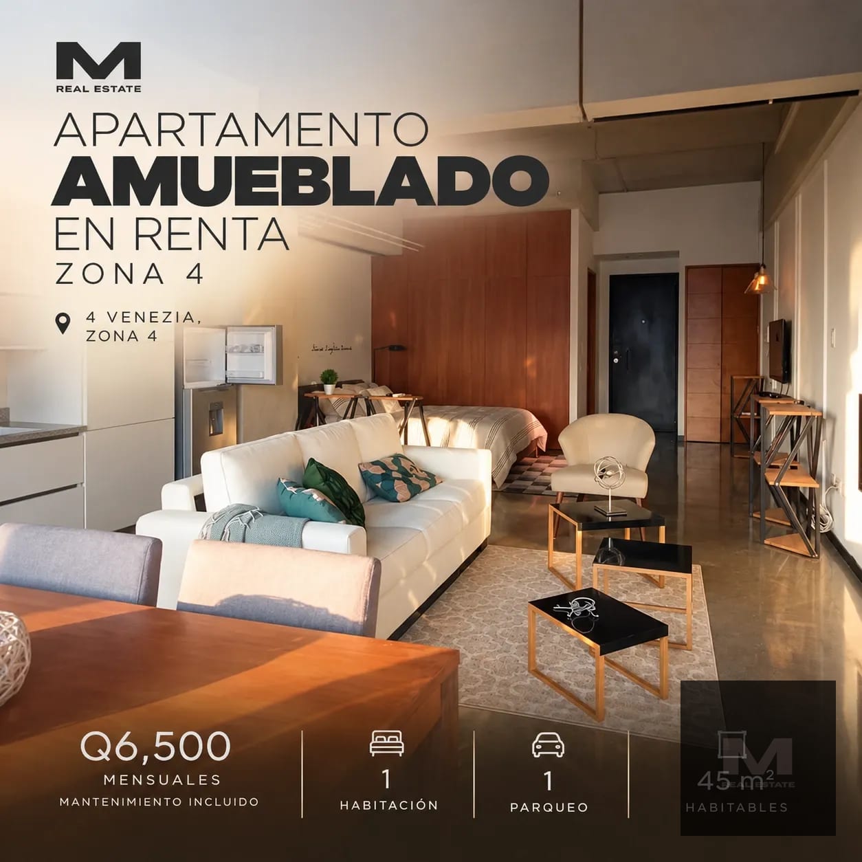 🏙️ Apartamento amueblado en renta, zona 4 — Apartamento en Alquiler en Cuatro Venezia, Zona 4, Guatemala, Ciudad — foto 1 de 12