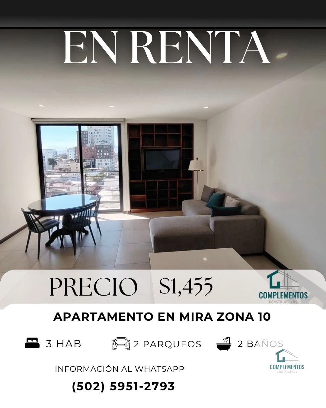 Mira, Apartamento en Renta zona 10, 3hab. 100 m2 — Apartamento en Alquiler en Mira, Zona 10, Guatemala, Ciudad — foto 1 de 11