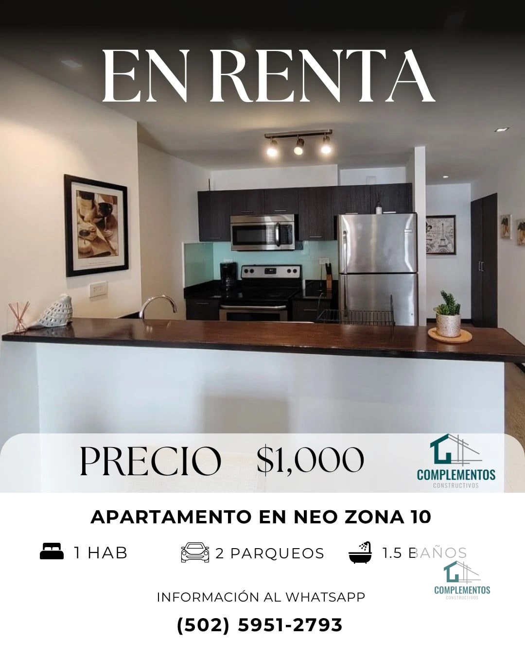 Neo, Apartamento Renta Zona 10, 1hab 65 m2 — Apartamento en Alquiler en Neo Apartamentos, Zona 10, Guatemala, Ciudad — foto 1 de 8