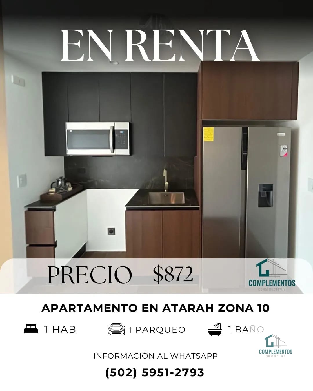 Atarah, Apartamento en Renta Zona 10, 1hab. Tipo Estudio 38.06M2 — Apartamento en Alquiler en Atarah, Zona 10, Guatemala, Ciudad — foto 1 de 7