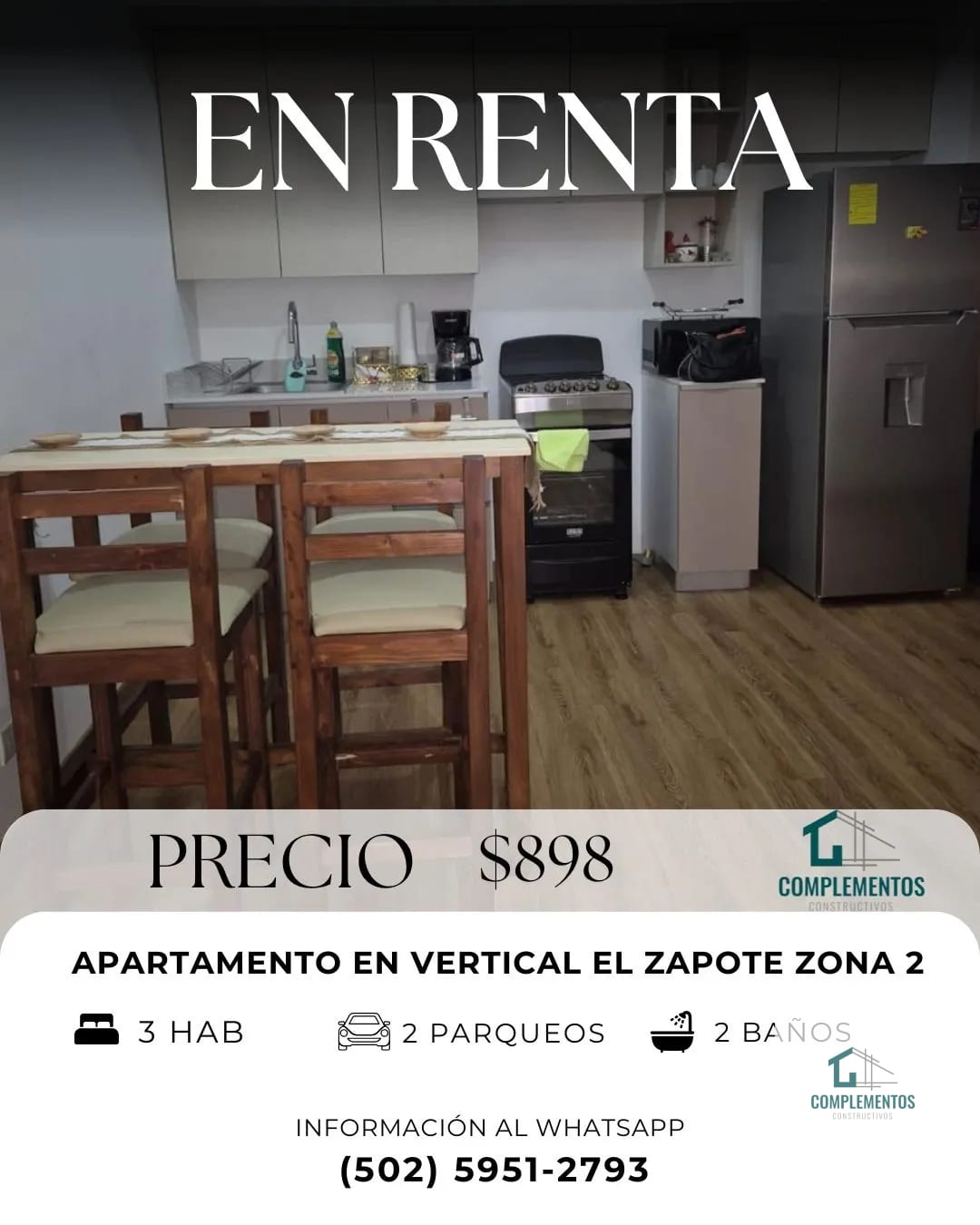 Vertical el Zapote, Apartamento en Renta zona 2. 3hab. 72m2 — Apartamento en Alquiler en Vertical El Zapote, Zona 2, Guatemala, Ciudad — foto 1 de 6