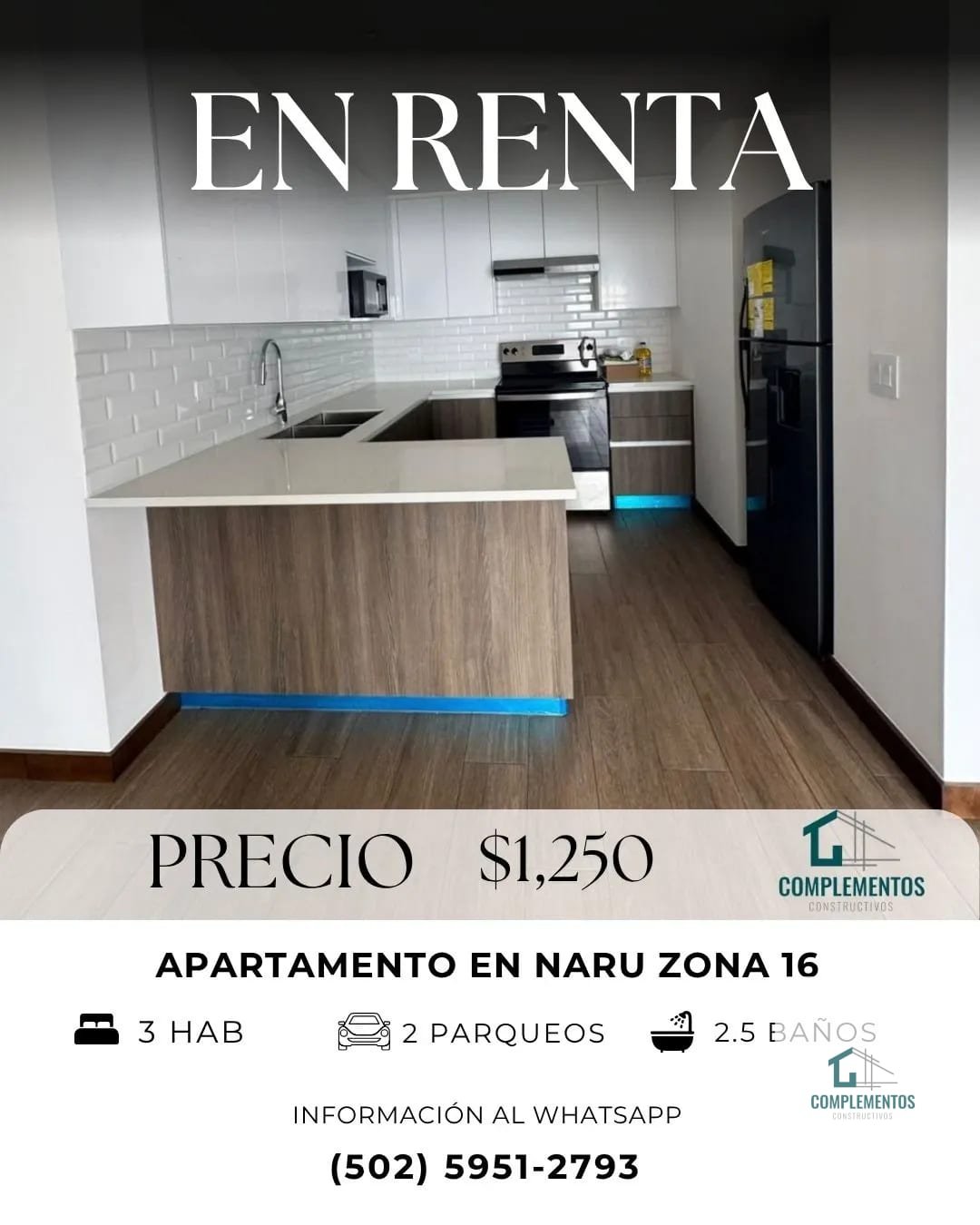 Naru, Apartamento en Renta zona 16, 3 hab. 105 m² — Apartamento en Alquiler en Zona 16, Guatemala, Ciudad — foto 1 de 11