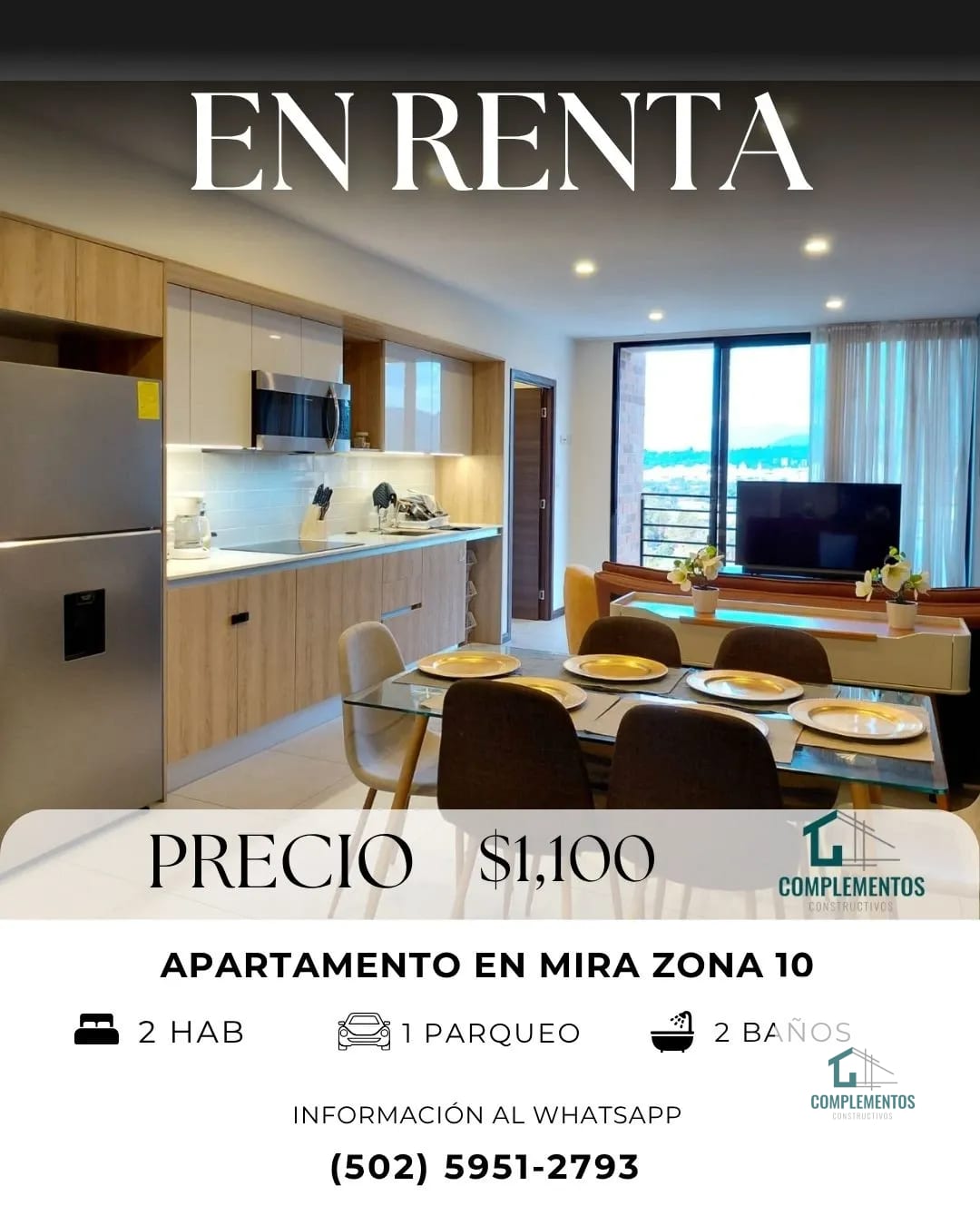 MiRA, Apartamento en Renta Zona 10, 2 hab.85m² — Apartamento en Alquiler en Mira, Zona 10, Guatemala, Ciudad — foto 1 de 9