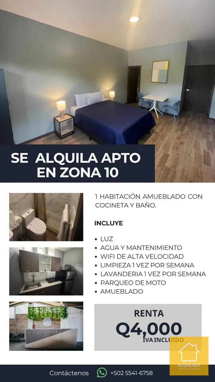 Apartamento Amueblado Zona 10 de 1 Habitacion — Apartamento en Alquiler en Santa Clara II, Zona 10, Guatemala, Ciudad — foto 3 de 3