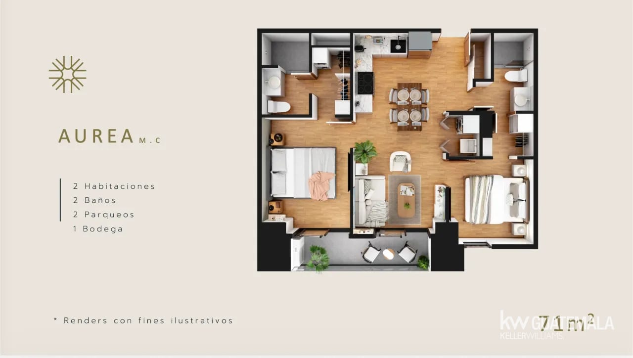 Apartamento en Venta Zona 10 | 71 m² | 2 Habitaciones + Bodega y 2 Parqueos | Preventa — Apartamento en Venta en Zona 10, Guatemala, Ciudad — foto 1 de 11