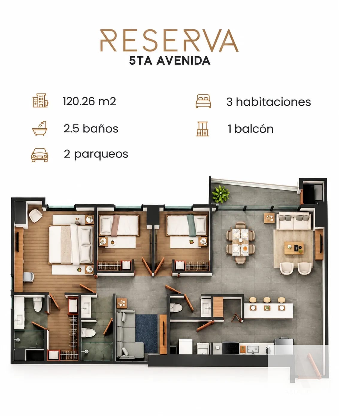 Apartamento en renta | Reserva 5ta Avenida, Zona 14 | 3 habitaciones — Apartamento en Alquiler en Quinta Avenida, Zona 14, Guatemala, Ciudad — foto 15 de 15